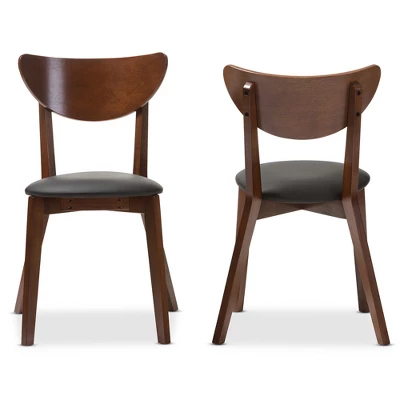 Set Of 2 Sumner Mid - Century Faux Leather Dining Chairs - Black, "Walnut" Brown - Baxton Studio