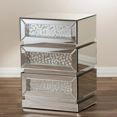 Sabrina Hollywood Regency Glamour Style Mirrored 3 - Drawer Nightstand - Baxton Studio - Image 6