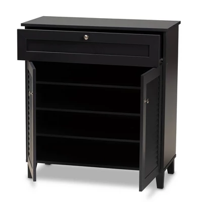 Shelf Wood Shoe Storage Cabinet With Drawer Coolidge Finished Dark Gray - Baxton Studio