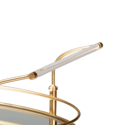 Nakano Metal And Glass 2 Tier Wine Cart Gold/Mirror - Baxton Studio - Image 4