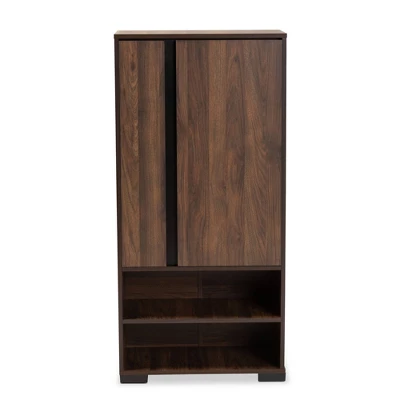 Raina Two-Tone Wood 2 Door Shoe Storage Cabinet Walnut Brown/Black - Baxton Studio - Image 2