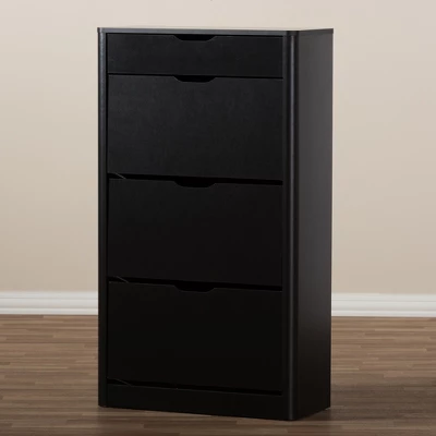 Cayla Modern And Contemporary Wood Shoe Cabinet - Black - Baxton Studio - Image 6