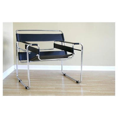 Jericho Leather Accent Chair Black - Baxton Studio - Image 2