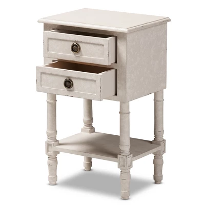 Lenore Country Cottage Farmhouse 2 Drawer Nightstand White - Baxton Studio - Image 3