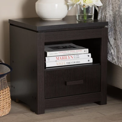 Bienna Modern And Contemporary Finished 1 Drawer Nightstand Dark Brown - Baxton Studio - Image 6