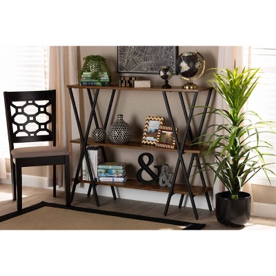 Norton Rustic And Industrial Wood And Black Metal Console Table Walnut Brown - Baxton Studio - Image 4