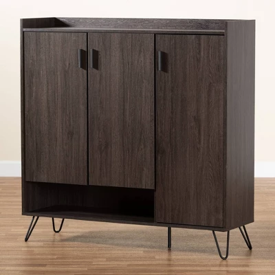 Baldor Wood 3 Door Shoe Cabinet Dark Brown - Baxton Studio - Image 9