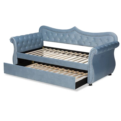 Twin Abbie Velvet Tufted Daybed With Trundle Light Blue - Baxton Studio - Image 4