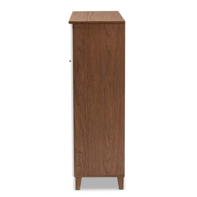 Coolidge 11 Shelf Wood Shoe Cabinet With Drawer White/Walnut - Baxton Studio - Image 3
