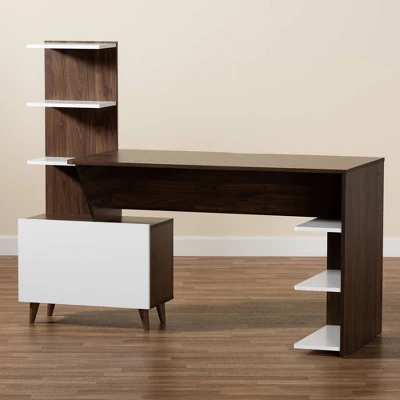 Tobias Two-Tone Wood Storage Computer Desk With Shelves Walnut - Baxton Studio - Image 8