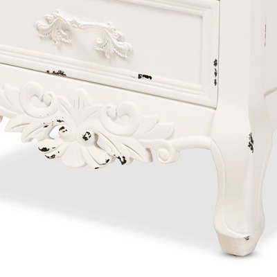 Levron And Antique Wood 3 Drawer Nightstand Walnut Brown/Antique White - Baxton Studio - Image 5