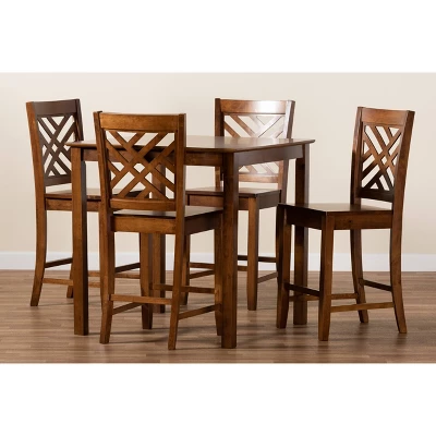 5pc Caron Wood Pub Dining Set Walnut Brown - Baxton Studio - Image 7