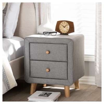 Jonesy Mid - Century Fabric Upholstered 2 - Drawer Nightstand - Gray - Baxton Studio - Image 5