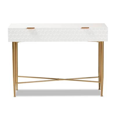Galia Wood And Metal 1 Drawer Console Table White/Gold - Baxton Studio - Image 2