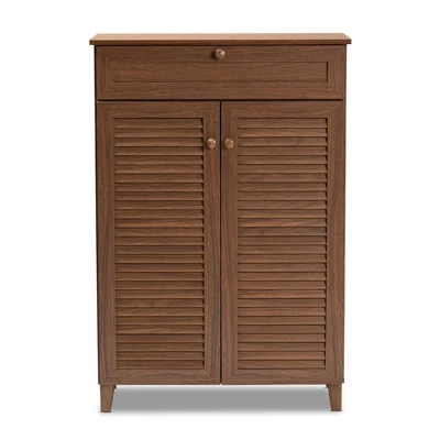 Shelf Wood Shoe Storage Cabinet With Drawer Coolidge Brown - Baxton Studio - Image 2