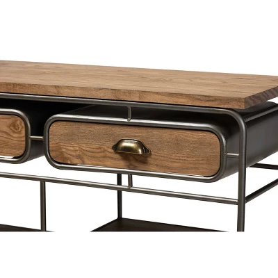 2 Drawer Grant Vintage Rustic Industrial Wood And Metal Kitchen Cart Brown/Black - Baxton Studio - Image 5