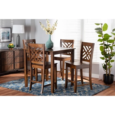 5pc Caron Wood Pub Dining Set Walnut Brown - Baxton Studio - Image 6