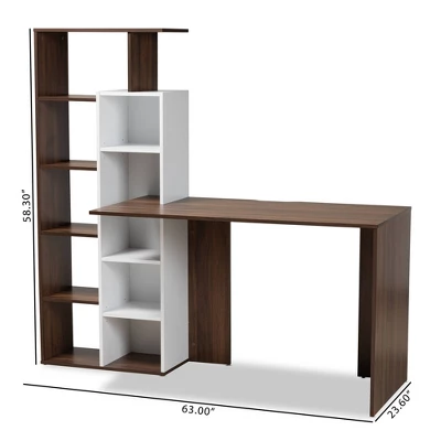 Rowan Two-Tone Wood Storage Computer Desk With Shelves White/Walnut - Baxton Studio - Image 7