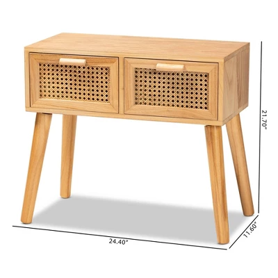 Falan Wood With Rattan 2 Drawer Console Table Oak Brown - Baxton Studio - Image 11