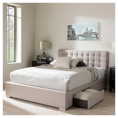 Queen Rene Modern And Contemporary Fabric 4 Drawer Storage Platform Bed - Baxton Studio - Image 8