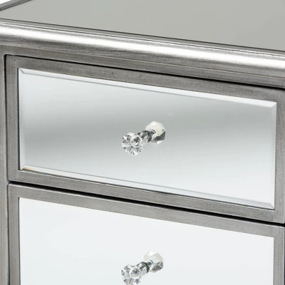 Leonie Wood And Mirrored Glass 2 Drawer Nightstand Silver - Baxton Studio - Image 4