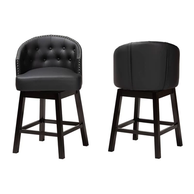2pc Theron Faux Leather And Wood Swivel Counter Stool Set - Baxton Studio - Image 2