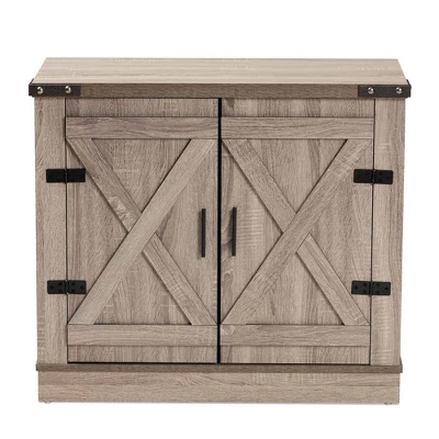 Wayne Farmhouse Wood 2 Doors Shoe Storage Cabinet Oak Brown - Baxton Studio - Image 2