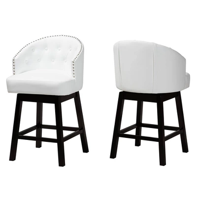2pc Theron Faux Leather And Wood Swivel Counter Stool Set - Baxton Studio
