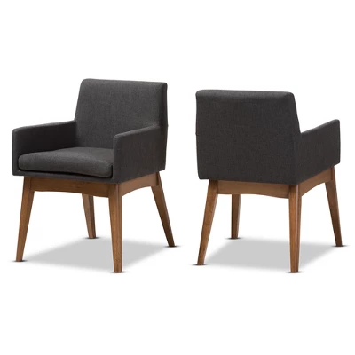 Set Of 2 Nexus Mid Century Modern Walnut Wood Fabric Upholstered Dining Armchair - Baxton Studio - Image 7
