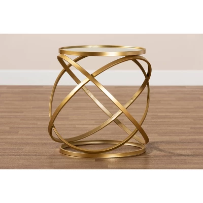 Desma Glam With Luxe Metal And Mirrored Glass End Table Gold - Baxton Studio - Image 3