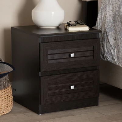 Carine Modern And Contemporary Finished 2 Drawer Nightstand Dark Brown - Baxton Studio - Image 6