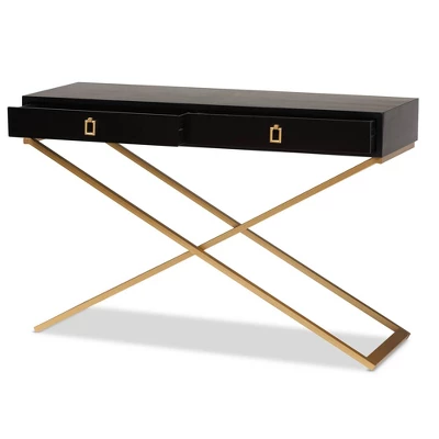 Madan Wood And Metal 2 Drawer Console Table Black/Gold - Baxton Studio - Image 2