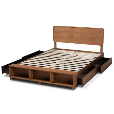 4 Drawer Vita Modern Transitional Wood Platform Storage Bed Walnut/Brown - Baxton Studio - Image 4