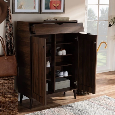 Cormier Walnut Finished 2 Door Wood Entryway Shoe Storage Cabinet Brown - Baxton Studio - Image 2