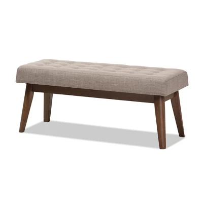 Elia Mid Century Modern Walnut Wood Fabric Button Tufted Bench - Baxton Studio - Image 10