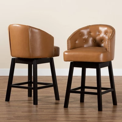 2pc Theron Faux Leather And Wood Swivel Counter Stool Set - Baxton Studio - Image 7