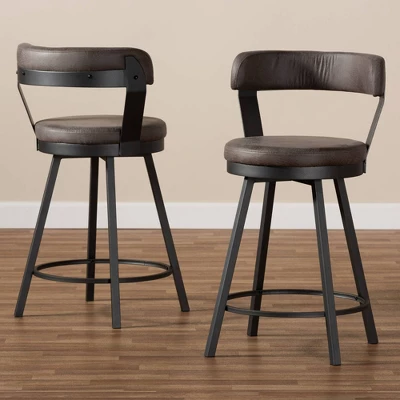 Set Of 2 Arcene Faux Leather Upholstered Pub Counter Height Barstools Gray/Black - Baxton Studio - Image 5