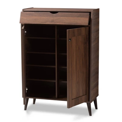 Cormier Walnut Finished 2 Door Wood Entryway Shoe Storage Cabinet Brown - Baxton Studio - Image 9