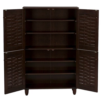 Winda Modern And Contemporary 4-Door Wooden Entryway Shoes Storage Cabinet - Dark Brown - Baxton Studio - Image 3