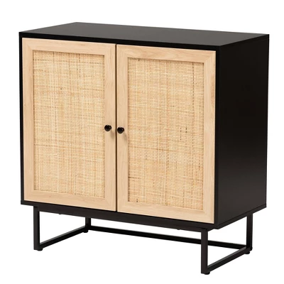 Declan Wood And Natural Rattan 2 Door Storage Cabinet Espresso Brown/Black - Baxton Studio - Image 3