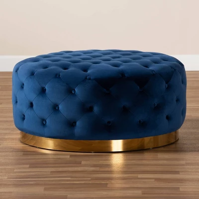 Sasha Velvet Upholstered Cocktail Ottoman Royal Blue/Gold - Baxton Studio - Image 4