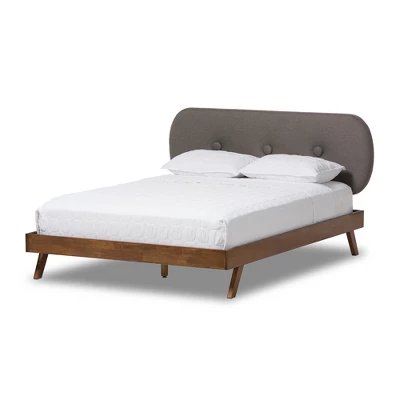 Penelope Mid-Century Modern Solid Wood And Fabric Upholstered Platform Bed Gray/Walnut Brown - Baxton Studio - Image 6