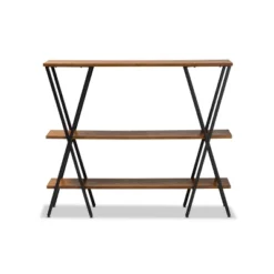 Norton Rustic And Industrial Wood And Black Metal Console Table Walnut Brown - Baxton Studio