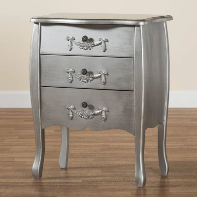 Eliya Brushed Wood 3 Drawer Storage Cabinet Silver - Baxton Studio - Image 8