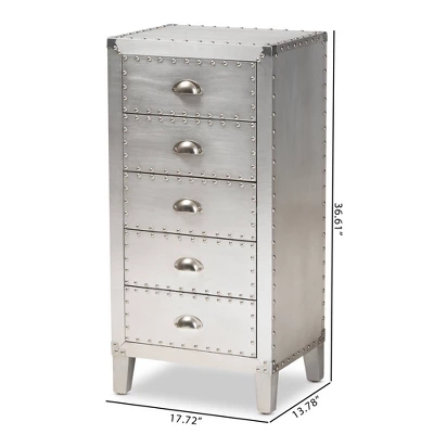 Carrel Metal 5 Drawer Accent Chest Silver - Baxton Studio - Image 8