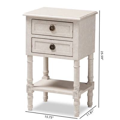 Lenore Country Cottage Farmhouse 2 Drawer Nightstand White - Baxton Studio - Image 9