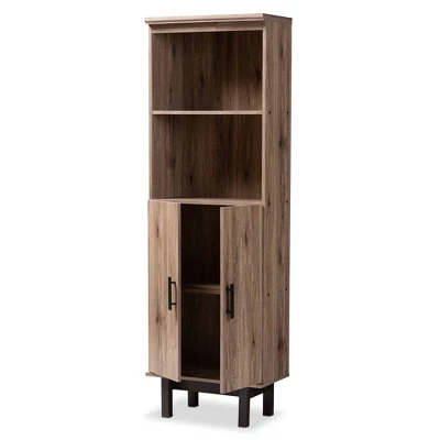 73" 2 Door Arend Two-Tone Wood Bookshelf Brown - Baxton Studio - Image 8
