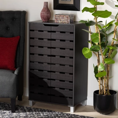 2 Door Ernest Brown Wood Shoe Storage Cabinet Dark Brown - Baxton Studio - Image 6