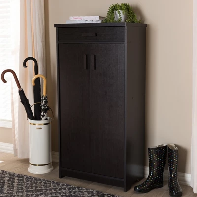 Bienna Modern And Contemporary Finished Shoe Cabinet Dark Brown - Baxton Studio - Image 8