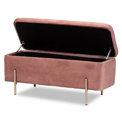 Rockwell Blush Velvet Metal Storage Bench Pink/Gold - Baxton Studio